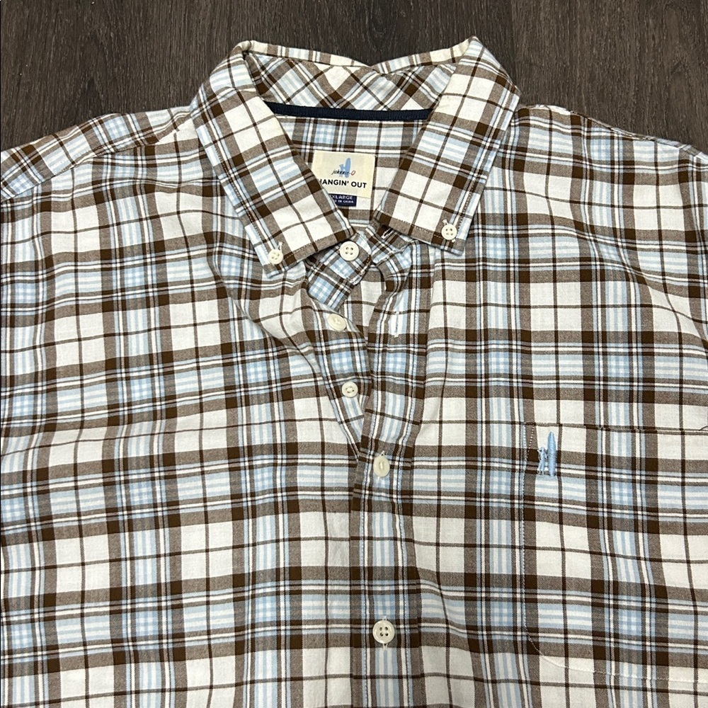 Johnnie-O Men's Brown and Blue Plaid Long Sleeve Shirt - Picture 2 of 5